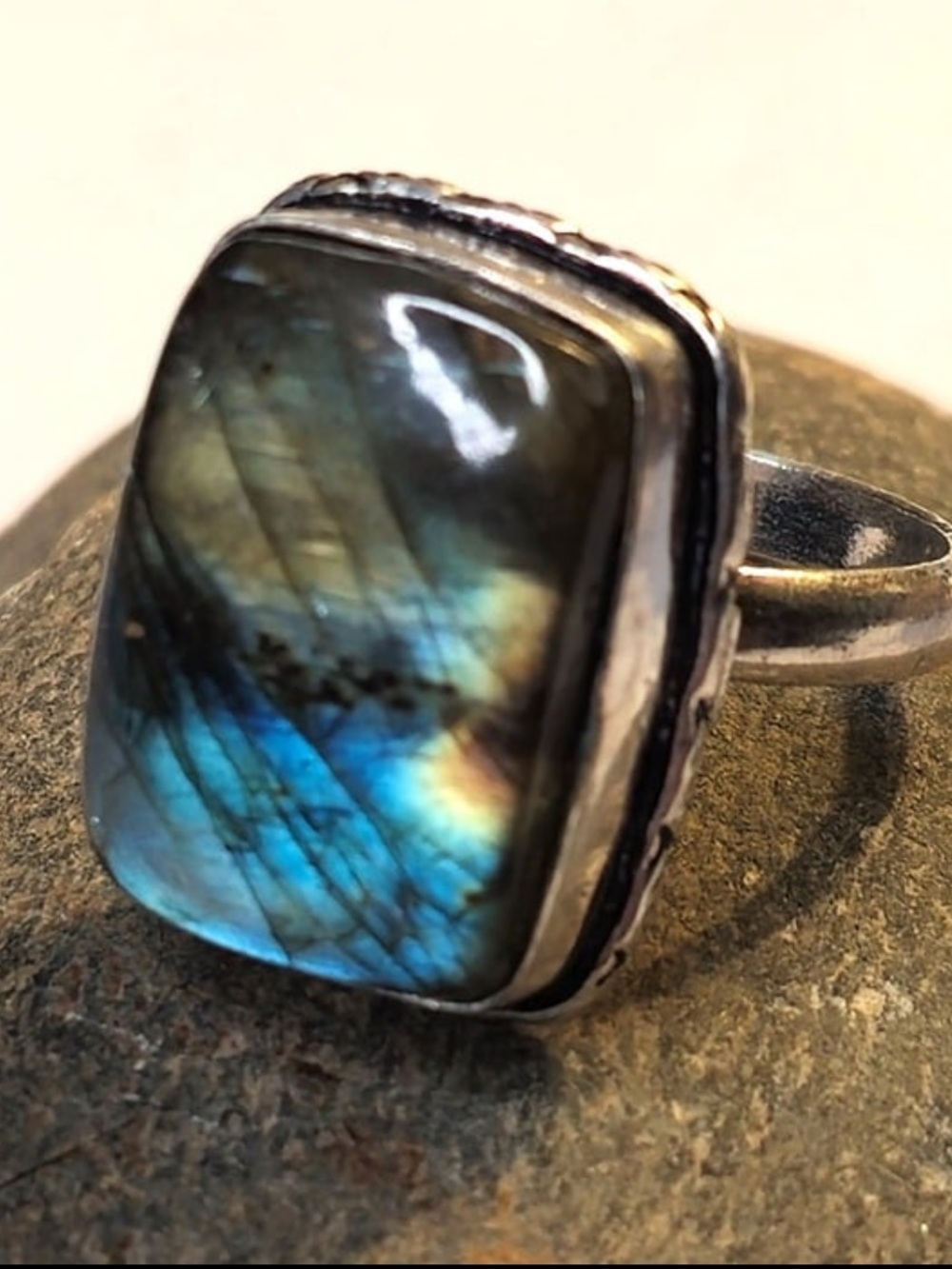 Labradorite Blue Flash Sterling Silver Statement Ring